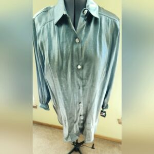 NWT Vintage Maggie Sweet Silver Metallic Long Sleeve Blouse  SZ 1X